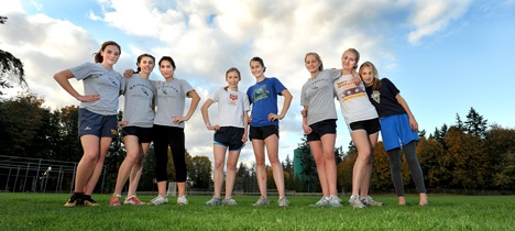 The BHS varsity girls cross country team (L-R) Taylor Hebert