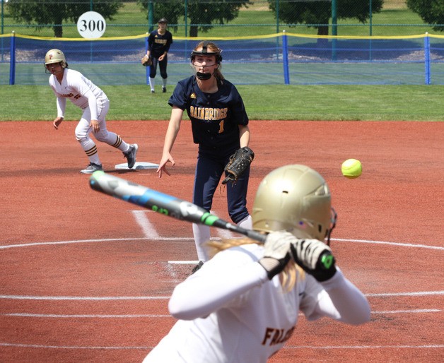 Sara Colley fires in a pitch during the Spartans’ matchup against the Falcons at the state 3A softball championships.