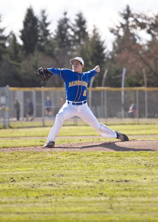 Spartan pitcher Brett Green on the mound during the BHS varsity home opener against Central Kitsap.
