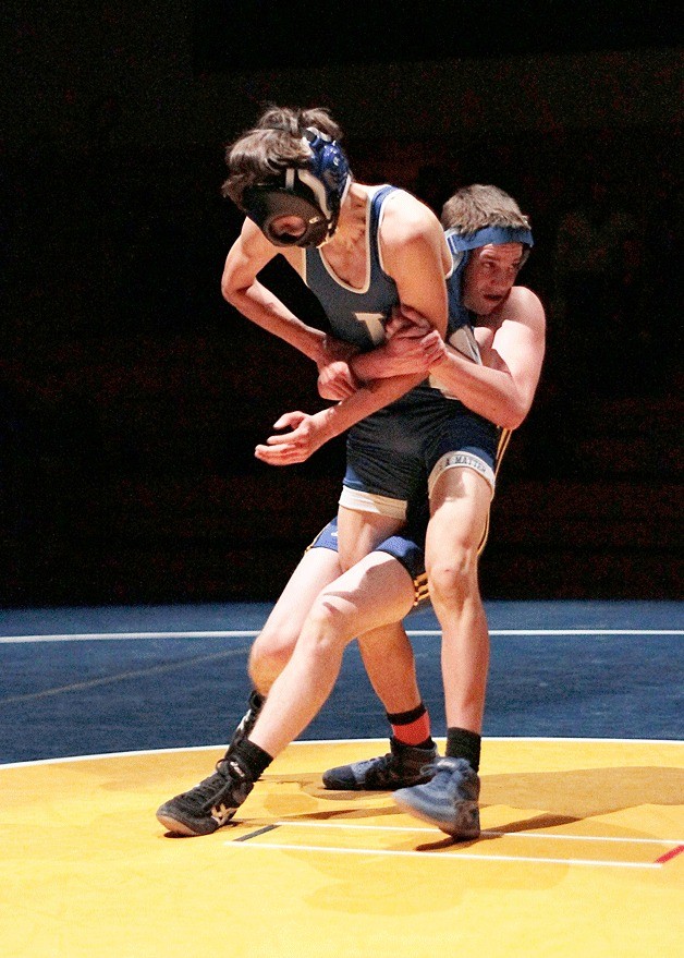 BHS grappler Jack Miller competes in the 145-pound class match during the Spartan home meet against Ingraham late last week.