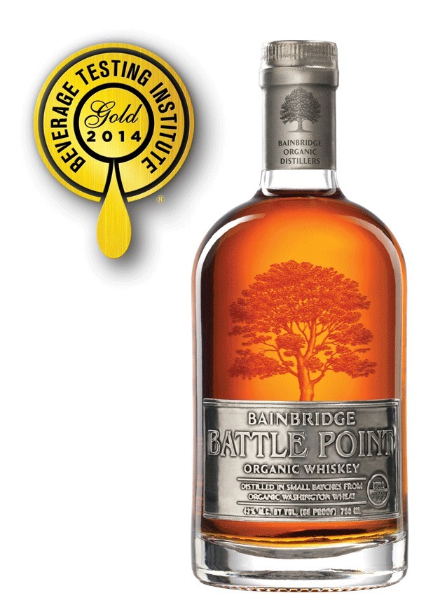 Bainbridge Organic Distillers' Battle Point Organic Wheat Whiskey has won a gold medal.