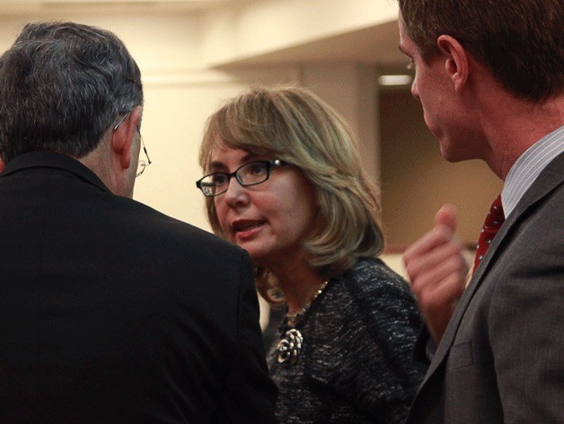 Gabrielle Giffords gets ready to testify before the House Judiciary Committee on Initiative 594