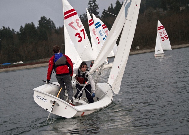 Weight distribution and how to avoid capsizing are two lessons that the students of the Bainbridge High School sailing team are learning quickly during their second practice in the water Tuesday