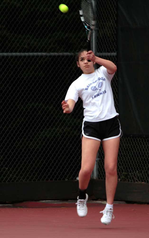 BHS tennis player Sammi Jiang on the court during the coed varsity team's first outing of the season earlier this week.