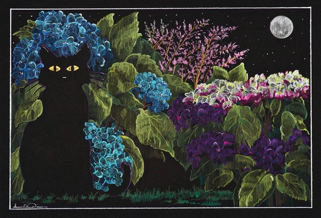 'Noir Cat' is one of the pieces of art from Susan Wiersema and Lynnette Sandbloom on display this month at the Bainbridge Public Library.