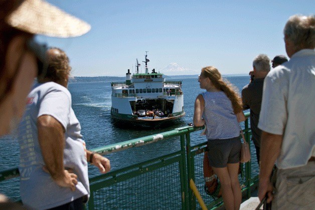 The ferry MV Sealth was diverted from its Bremerton route to pull the stranded MV Tacoma away from shore Tuesday