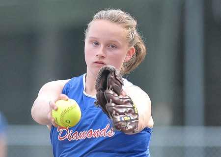 Diamonds pitcher Catie Muir shut down the Storm in the fifth inning of play during the BILL championship game Wednesday at the Strawberry Park ball fields.