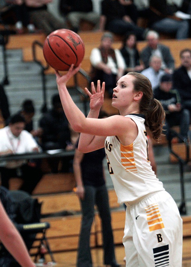 Spartan junior guard Paige Brigham shoots for a free throw at the BHS home game against the Vikings.