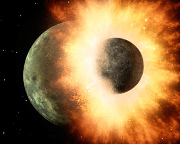 An artist's depiction of a planetary demolition derby.