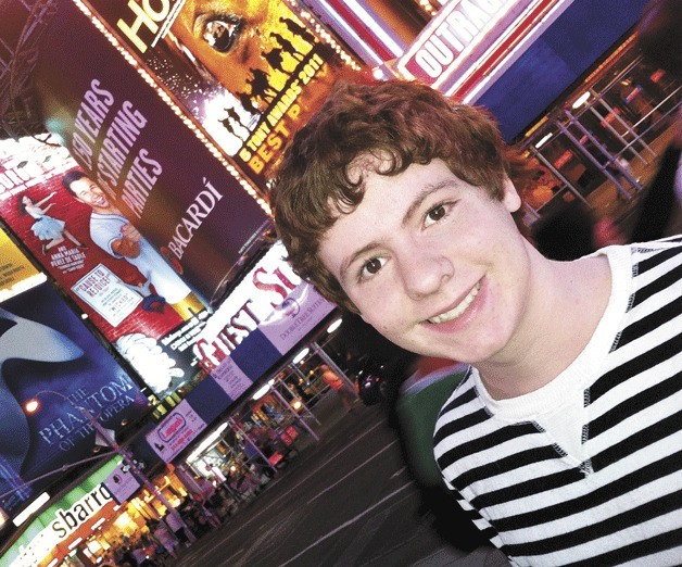 Webster Gadbois visits Times Square during his trip to New York to audition at the Juilliard School. The Bainbridge teen has been accepted into the school’s pre-college program.