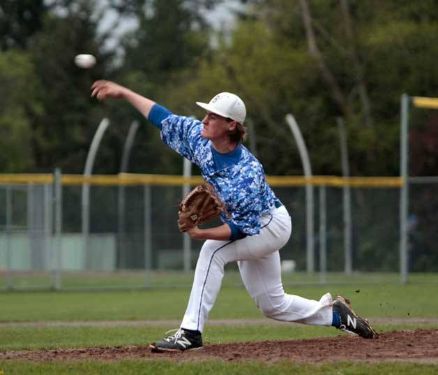 Duncan McCombs led the Spartans from the mound to a 2-0 shutout win over the visitors from Bishop Blanchet Monday. He faced 22 batters before the game was called early due to bad weather and managed to throw 29 balls and 46 strikes.