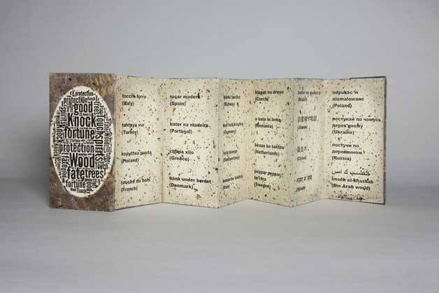 MalPina Chan’s “Knock on Wood” (rear view). Artist’s book. Monoprint