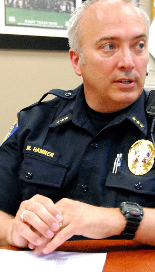 Bainbridge Police Chief Matthew Hamner explains the improvements and changes the department has undergone in the past year during a press conference Wednesday.