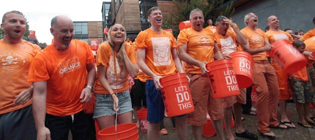 Avalara employees react after taking the ALS Ice Bucket Challenge.