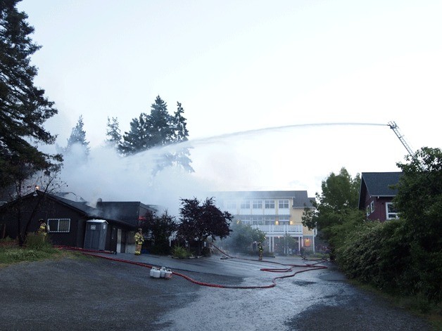 Fire crews fight remaining hot spots.