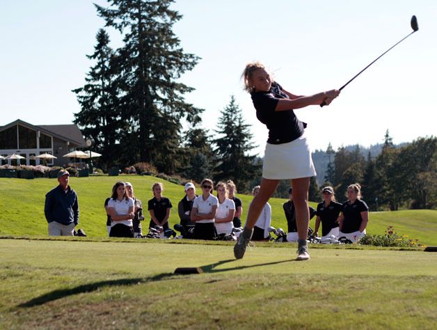 Spartan senior co-captain Kiera Havill tees off at the first hole of last Thursday’s match against Bishop Blanchet.