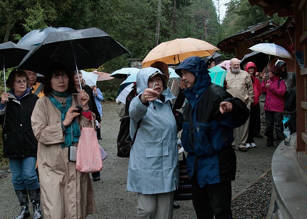 A delegation of Japanese hibakusha (atomic bomb survivors) and several others affected by the more recent events at Fukushima from the World Friendship Center visited the Bainbridge Japanese American Exclusion Memorial on Saturday