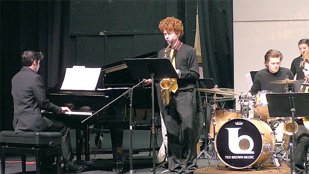 Bainbridge High School’s Henry Brown prepares to play “Willow Weep for Me” at the Viking Jazz Festival finals.