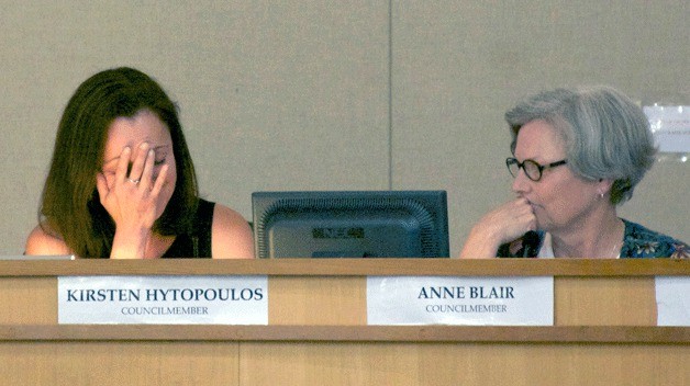 Councilwomen Kirsten Hytopoulos and Anne Blair express frustration and caution