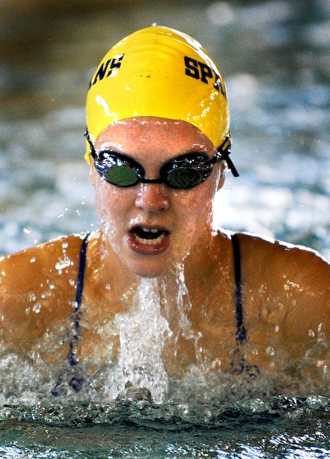 Eliza Silverman competes in the 200 meter medley relay Tuesday against Sequim. The Spartans finished the heat in first place with a team score of 12.74 seconds.