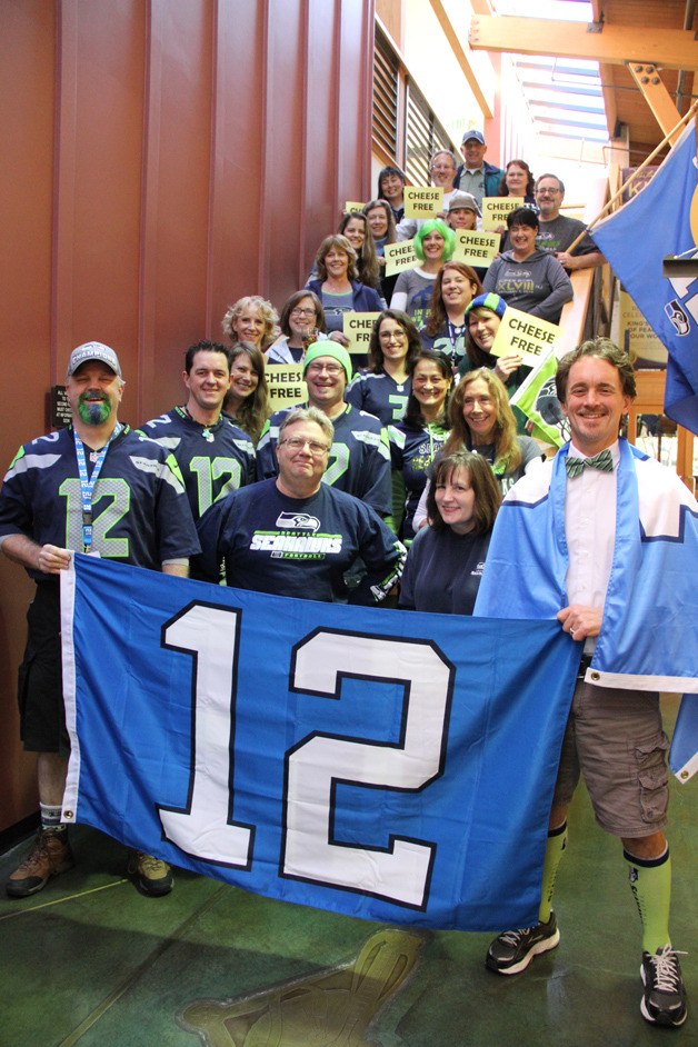 Seahawks fans and Bainbridge Island city employees make city hall a cheese-free zone on Friday before Seattle's upcoming NFC Championship game against the Green Bay Packers.