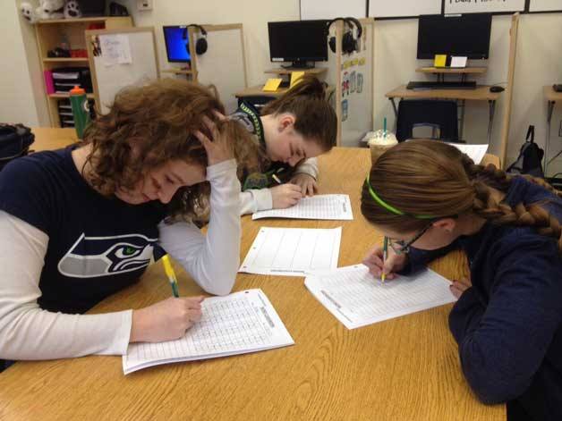 Arrowsmith students complete the clocks exercise at Gateway Christian Schools’ Bremerton campus.