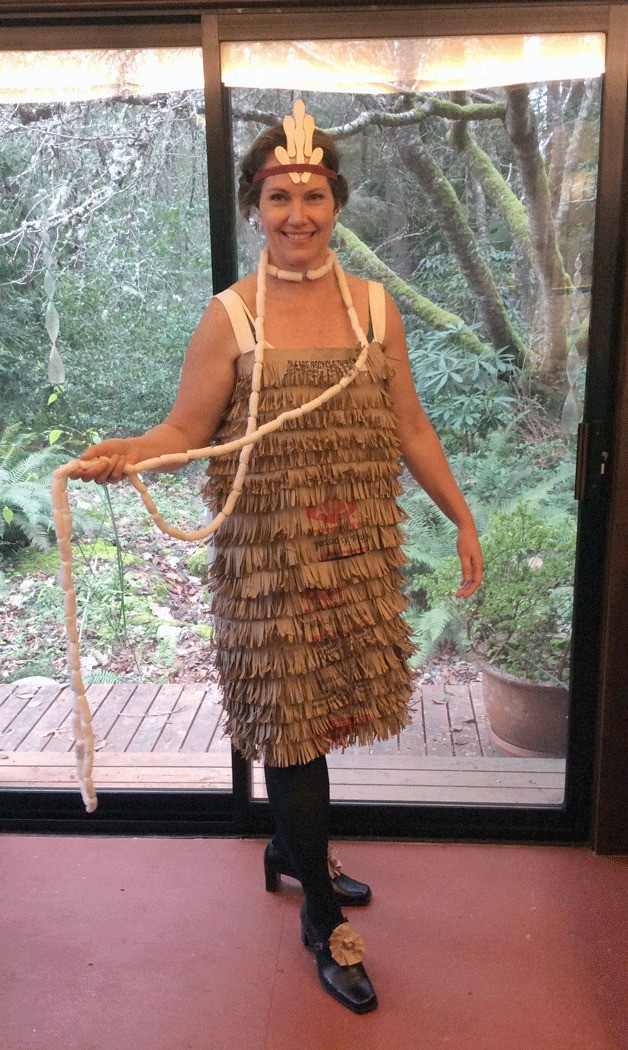 Catherine Purves models a flapper dress made of paper for Sunday's Trashion Show.