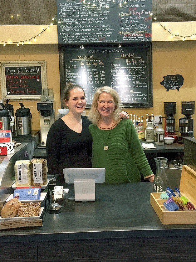 Wanda Winker (right) with her daughter Emma at Cups Espresso’s location in Poulsbo. The new Bainbridge shop