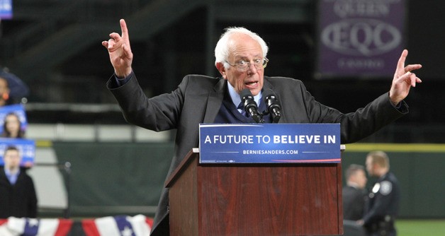 Democratic presidential candidate Bernie Sanders speaks at a rally last week at Safeco Field that drew more than 15