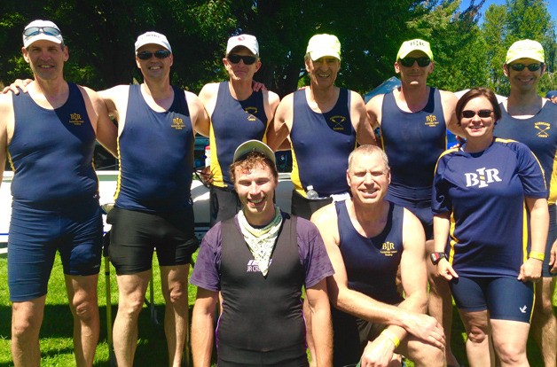 Master rowers from Bainbridge Island Rowing gather for a photo during the U.S. Rowing Northwest Masters Regional Championship Regatta. In front are Nicolai Otte