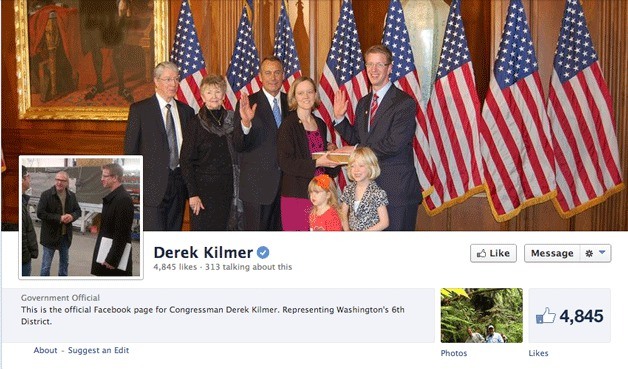 Congressman Derek Kilmer's current photo on Facebook was taken in January 2013 when he took his oath of office.