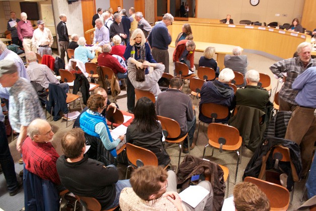 A large crowd packs council chambers for the continuing discussion of the city's Shoreline Master Program at Wednesday's council meeting.