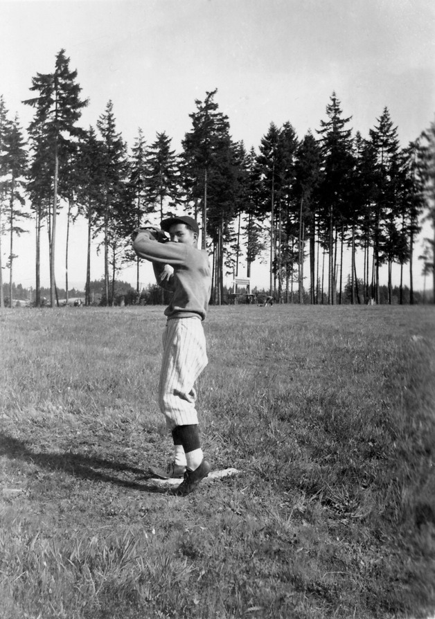Sadayoshi Omoto playing baseball on Bainbridge Island as a teen. He formed a love for the sport on the island and carried it with him the rest of his life.