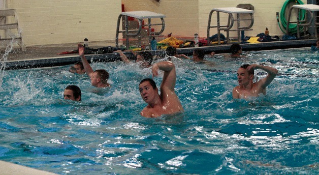 The Bainbridge Spartans boys water polo team practices.