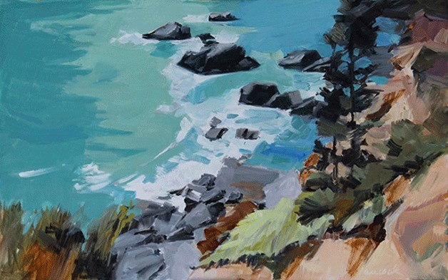 'From the Cliff' by Gretchen Hancock. The artist will give a free painting demonstration Saturday