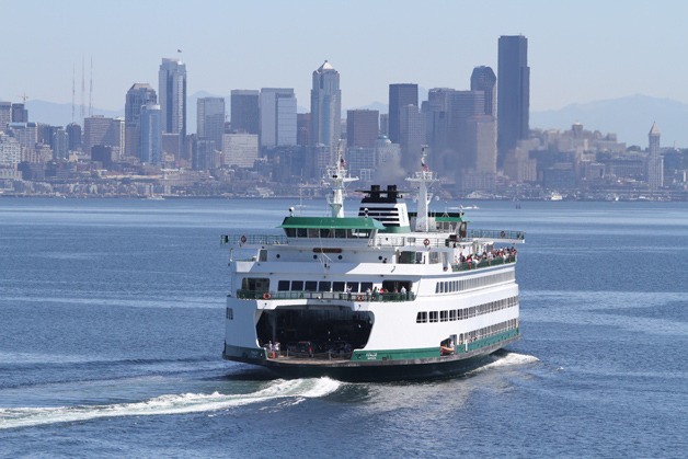 The ferry from Bainbridge approaches Seattle.