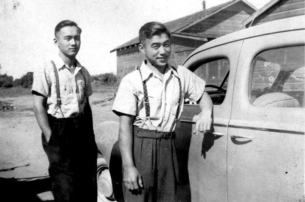 Akio Suyematsu (right) as a young man on Bainbridge Island.