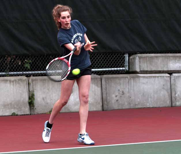 Hayden Tuttie played in the Girls Doubles No. 2 match with Raya Deussen when the Spartans hosted the Holy Names/O’Dea combo team and earned their second win of the season.