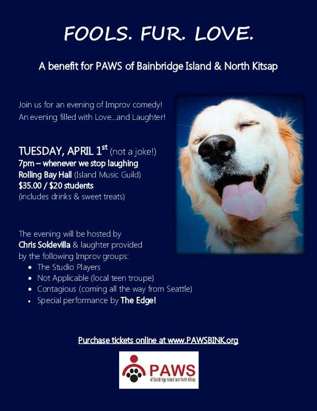 April Fool’s Day comedy night to benefit PAWS of Bainbridge Island and North Kitsap