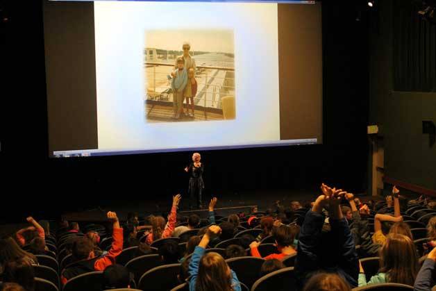 Newbery Award-winning author Kate DiCamillo answers questions for students at Bainbridge Cinemas. Last week
