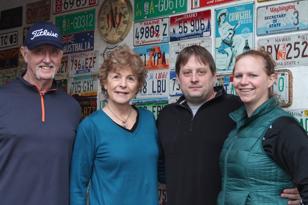 Lee and Marianne Jorgensen stand with the new owners of San Carlos