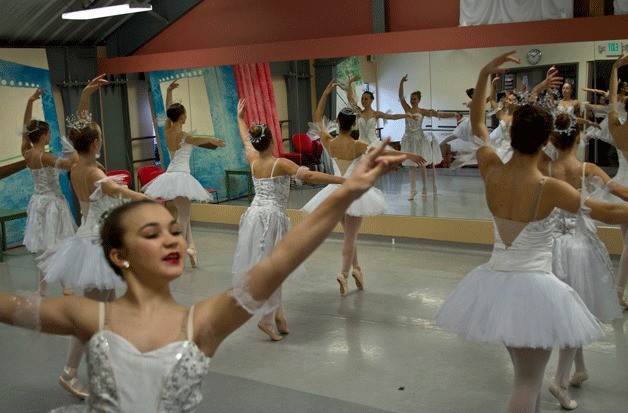 The cast of the Olympic Performance Group’s annual production of “The Nutcracker” runs through their first full dress rehearsal last week in the Bainbridge Ballet studio.