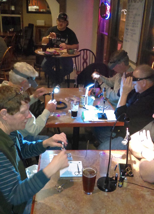 A fly tying demonstration at the most recent Barflies get together