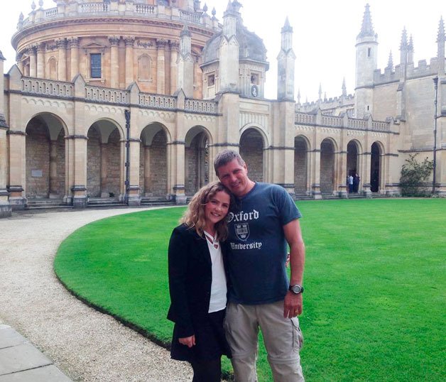 Anya Eber stands with her father Lorenz Eber at Oxford University.