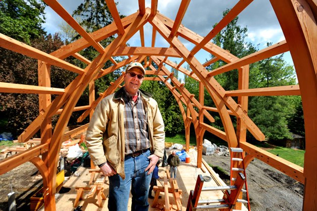 Tom Salisbury loves using recycled old-growth Douglas fir beams for timber-frame construction