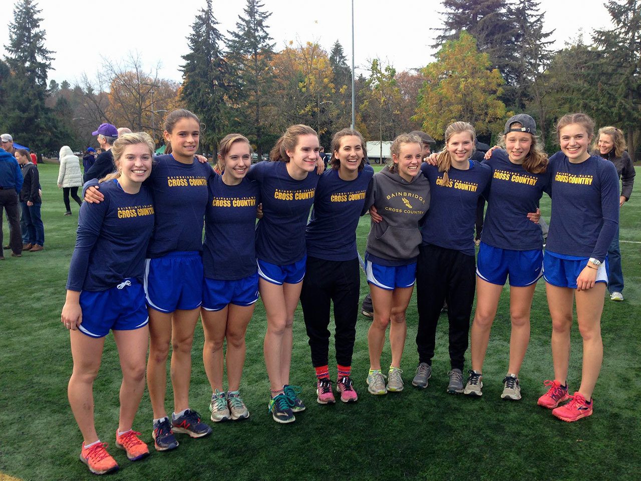 Photo courtesy of Paul Benton                                 The Bainbridge High School girls varsity cross country team scored a fifth-place finish at the recent SeaKing District 2-3A Championship meet at Lower Woodland Park in Seattle, earning themselves a trip to the state championship in Pasco on Saturday, Nov. 5.