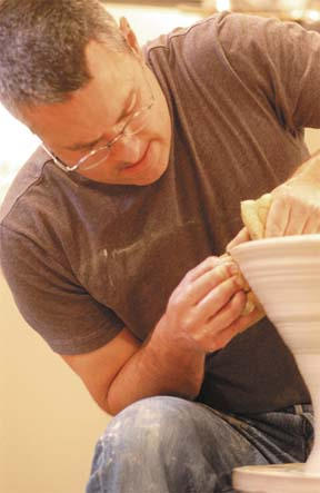 Brian Mackin shapes a bowl at BAC. The gallery features a month-long series of demonstrations for its 55th anniversary.