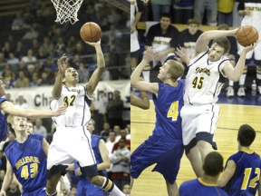 (Left) Steven Gray goes up for the layin during their game against Bellevue Thursday in the 3A state tournament