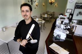 Chef David Lalouche in his cafe on Monday. His new cafe