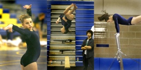 (Left) Annie Zuckerman gets set for her floor performance Friday night at the Metro League Championships at West Seattle High School. She placed eighth with a score of 7.7.